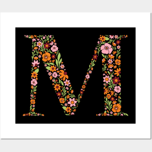 Retro Floral Letter M Posters and Art